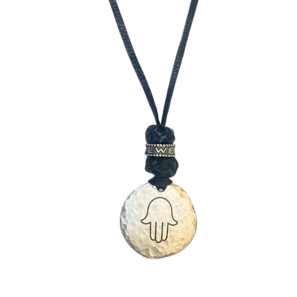 LEATHER AMULET CIRCLE HAMSA HAND