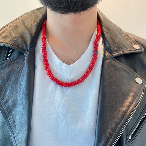 ONE SKULL CIRCLE RED CORAL NECKLACE
