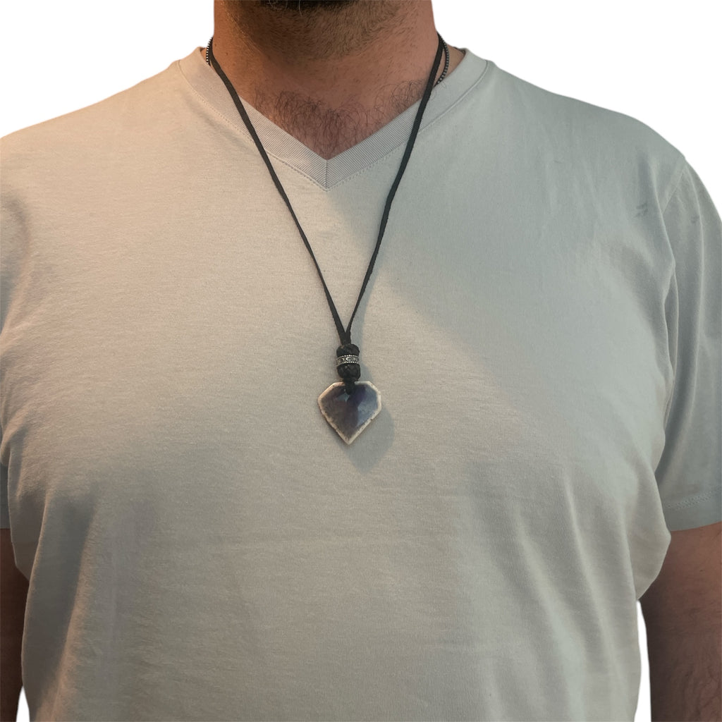 STONE LEATHER NECKLACE AMETHYST