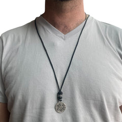 LEATHER AMULET HAMMERED D.STAR