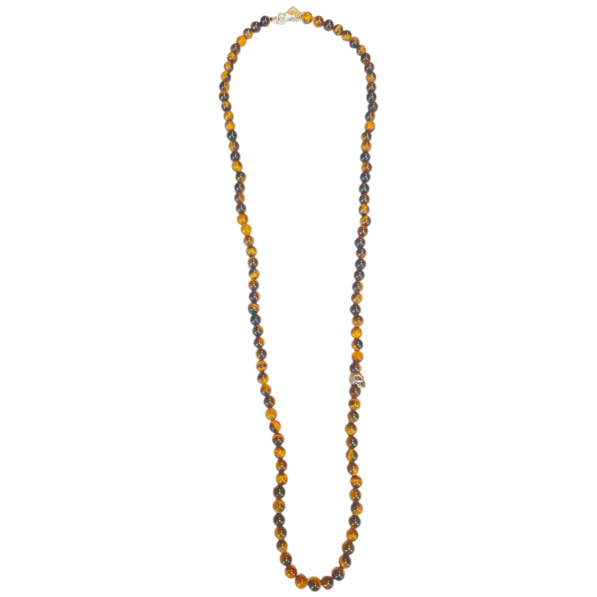 ONE SKULL TIGER EYE NECKLACE