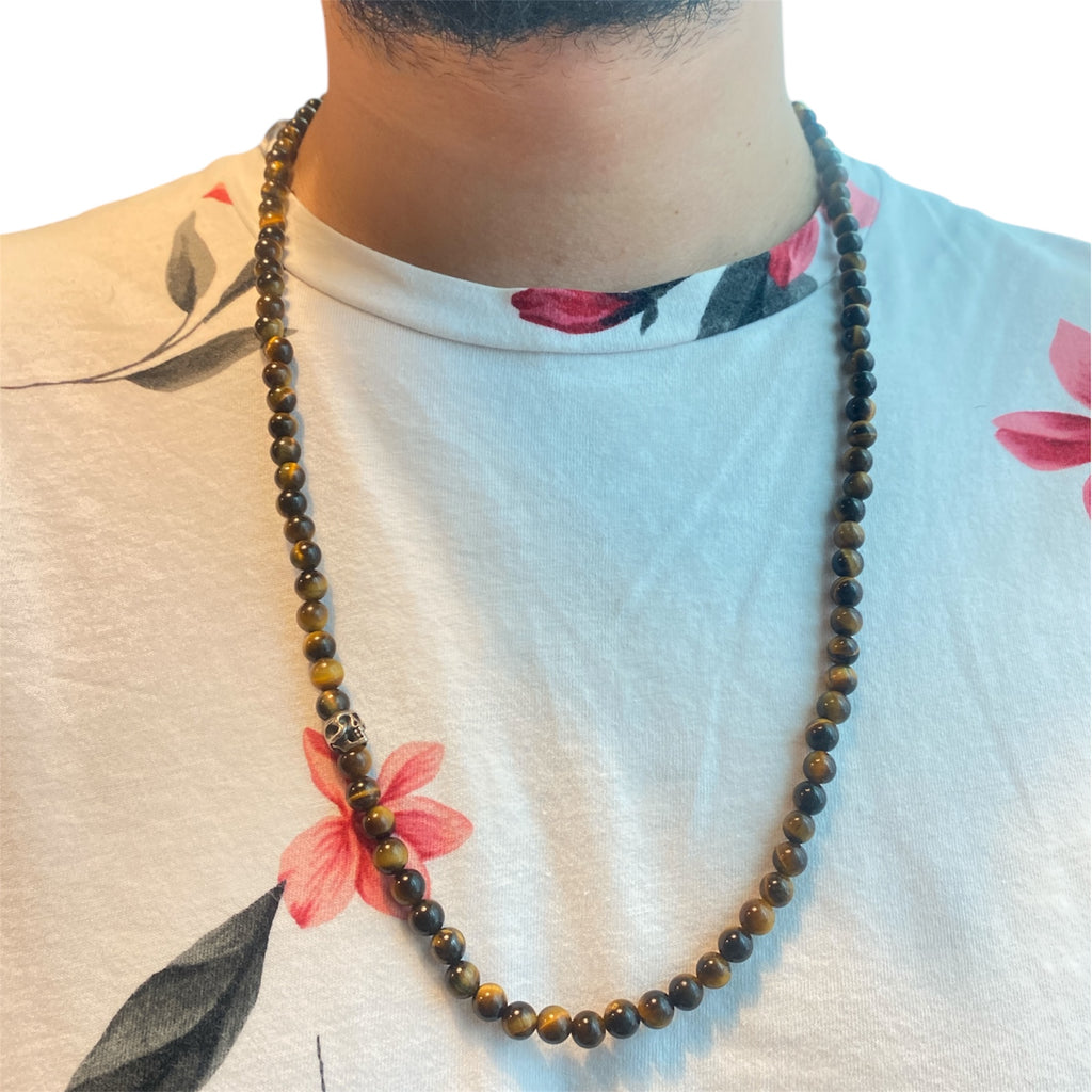 ONE SKULL TIGER EYE NECKLACE