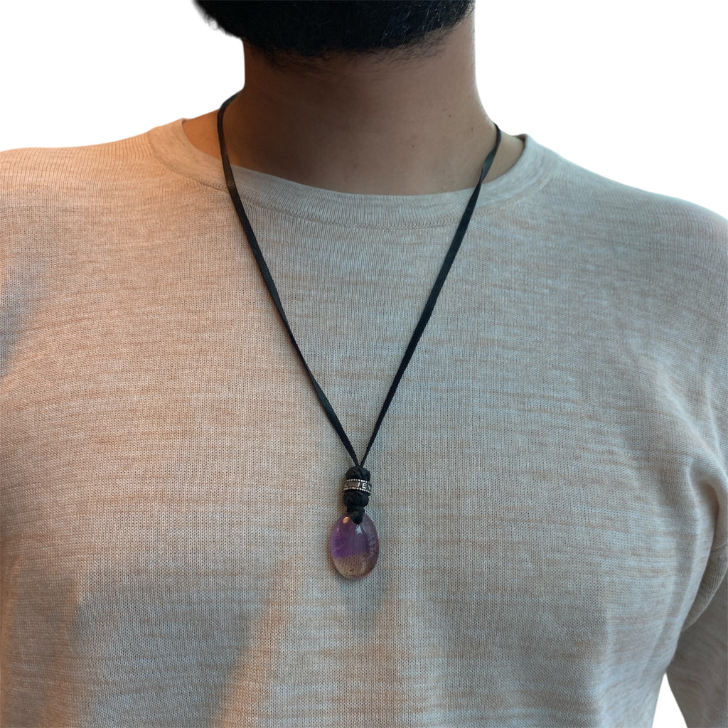 STONE LEATHER NECKLACE AMETHYST