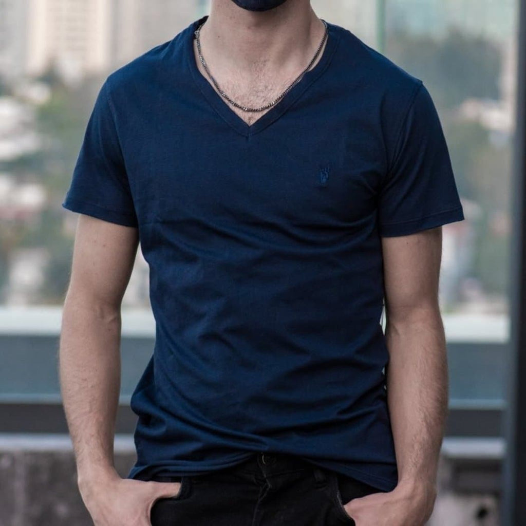 ICON T-SHIRT CUELLO V AZUL MARINO CABALLERO - Rock and Jewel