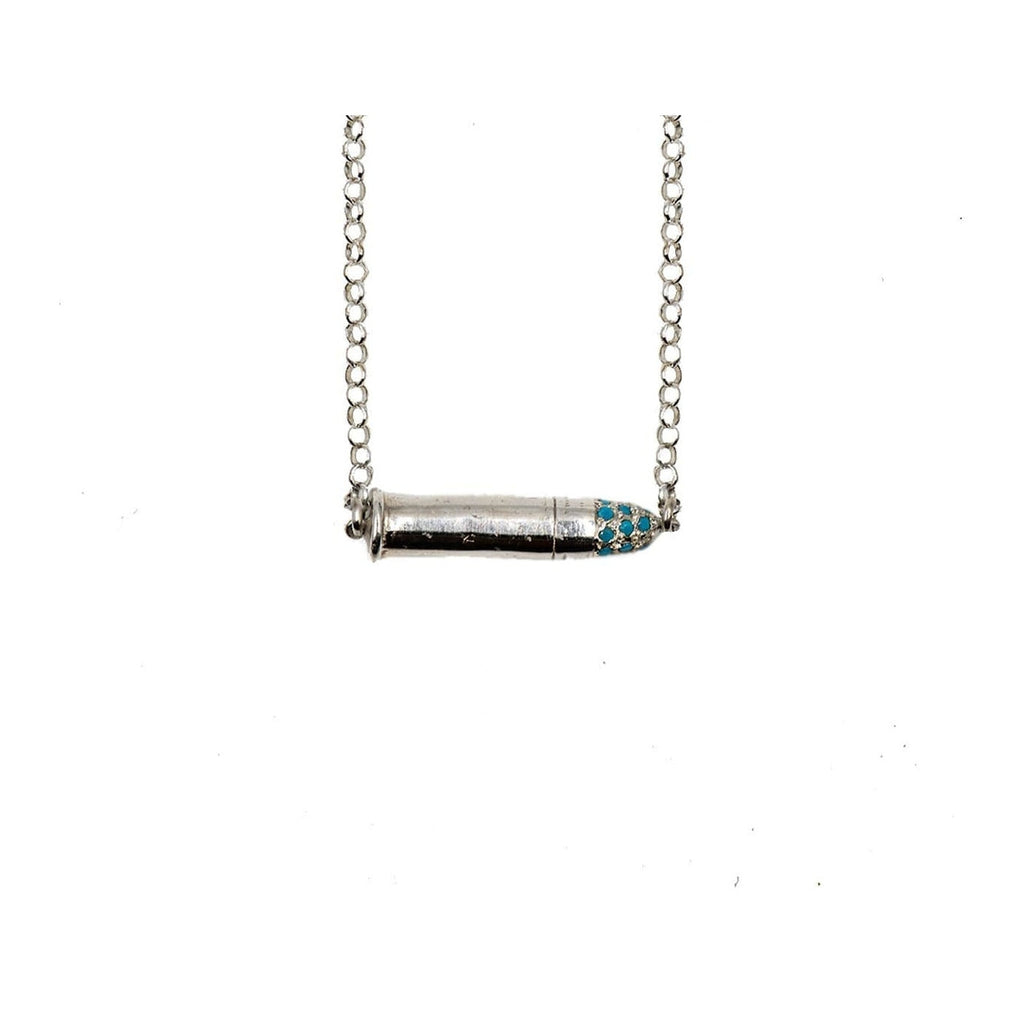 ROCK STAR .22 SILVER BULLET NECKLACE (CON TURQUESA) - Rock and Jewel