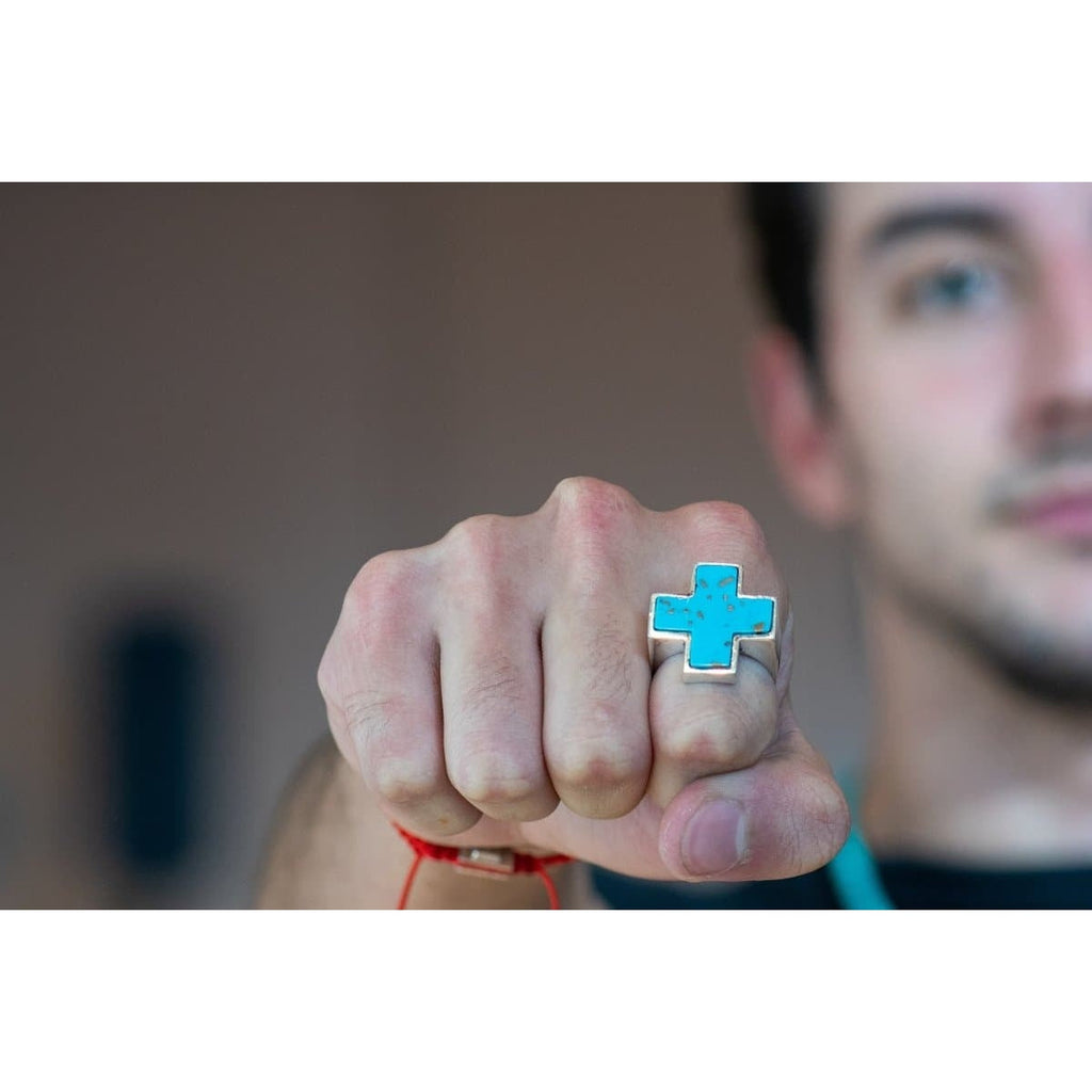 STONE CROSS RING TURQUESA - Rock and Jewel
