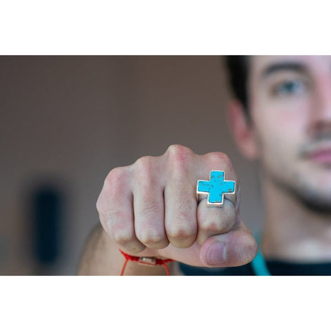 STONE CROSS RING TURQUESA